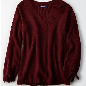 Maroon American Eagle Lace Up Sweater